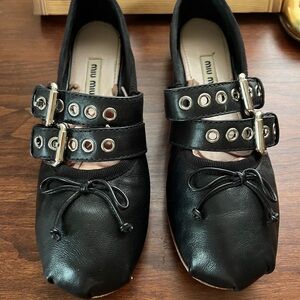 Miu Miu Black Flats with Studded Straps